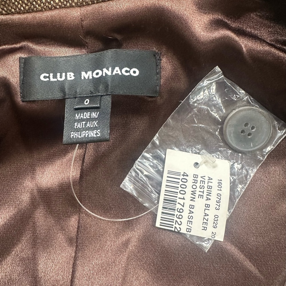 NWT Club Monaco “Albina” Blazer Brown Tweed & Velvet Ralph Lauren Style Size 0 - Picture 10 of 11
